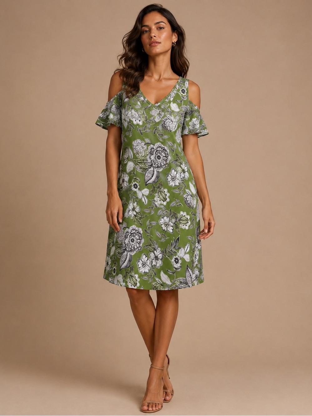 Papaya Scotland Green Floral Cold Shoulder Shift Dress L